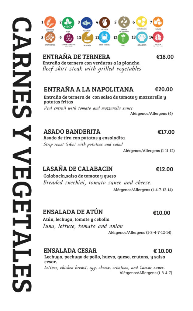 MENÚ Bar Martín Fierro El Campello